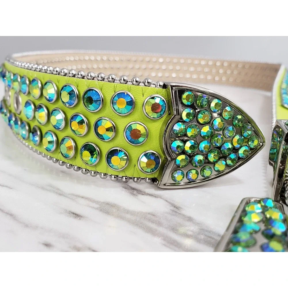 DNA PREMIUM WEAR BELT Lime Green Rhinestones Western‎ Rave Size Small Men Women